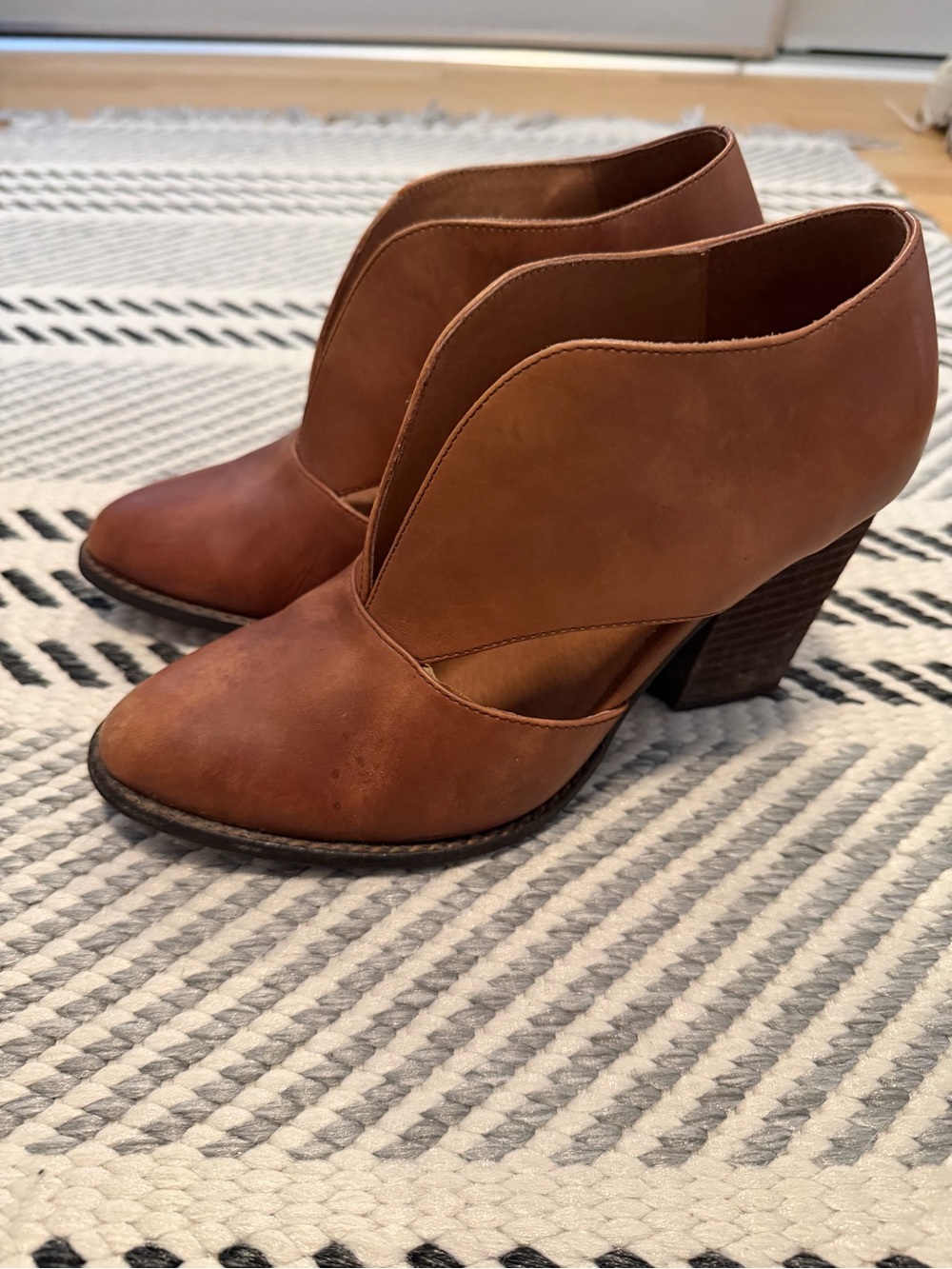 Jeffrey Campbell Tan Brown Cutout Leather Block Heel Booties